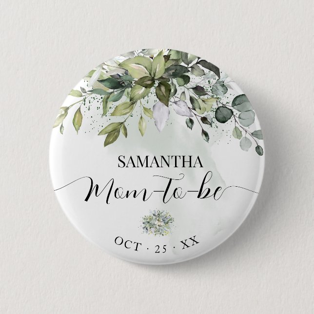 Mum to Be Eucalyptus Greenery Baby Shower 6 Cm Round Badge (Front)