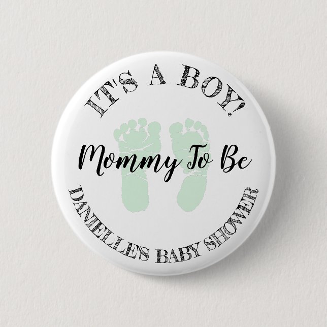 Mum to be Green Footprints Baby Shower button (Front)