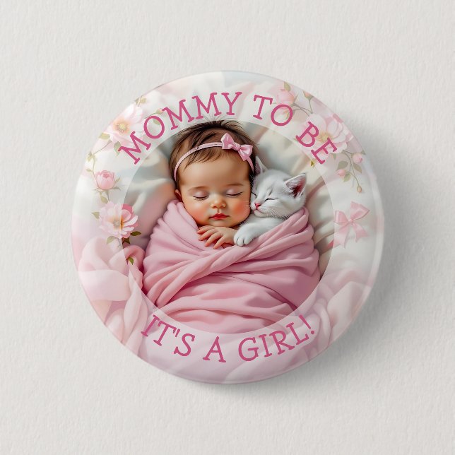 Mum to be | It's a Girl Baby Shower 6 Cm Round Badge (Front)
