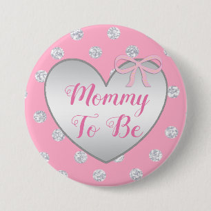Mum to be Pink and Silver Bow Baby Shower Button