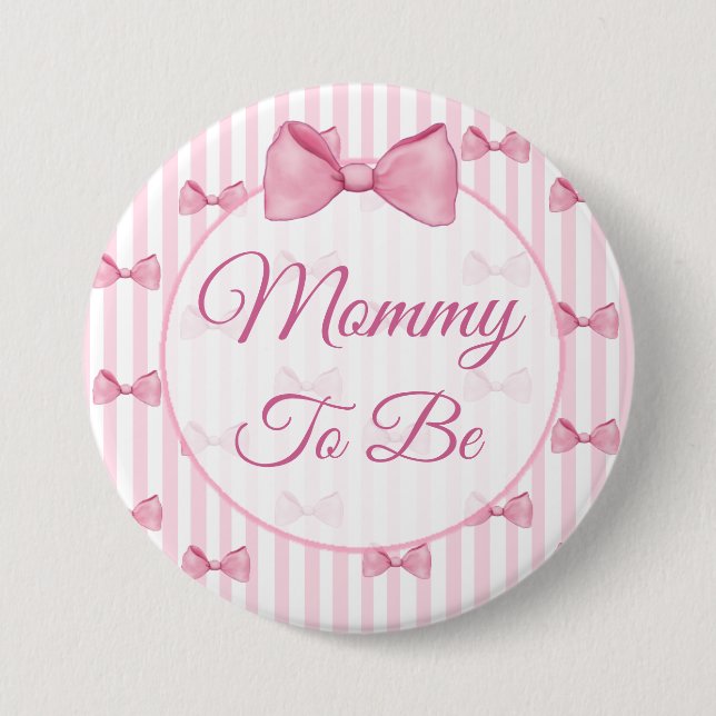 Mum to be Pink Bow Baby Shower Button (Front)