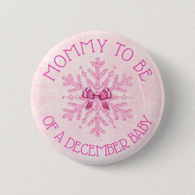 Mum to be Pink Winter December Baby Button (Front)