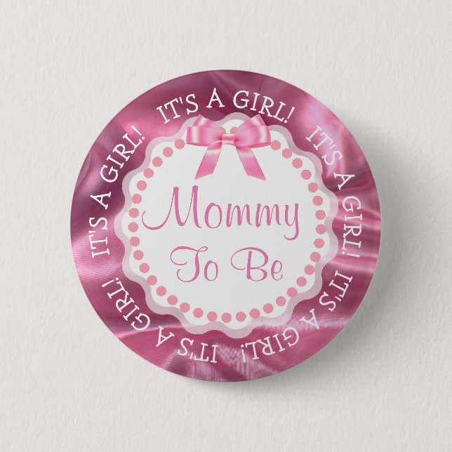 Mum to be Satin Pink Baby Announcement Button (Front)