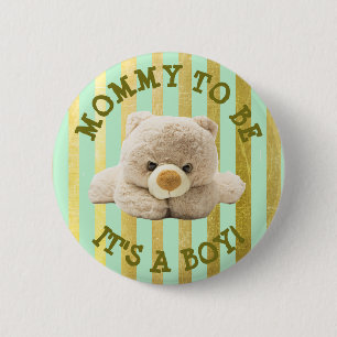 Mum to be "Teddy Bear" Geen Baby Shower Button