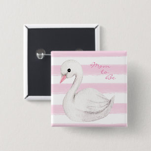 Mum to Be Typography Pink Stripe Swan Girl Shower 15 Cm Square Badge
