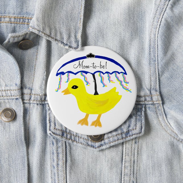 Mum-to-be Yellow Ducky Umbrella Shower Button (In Situ)