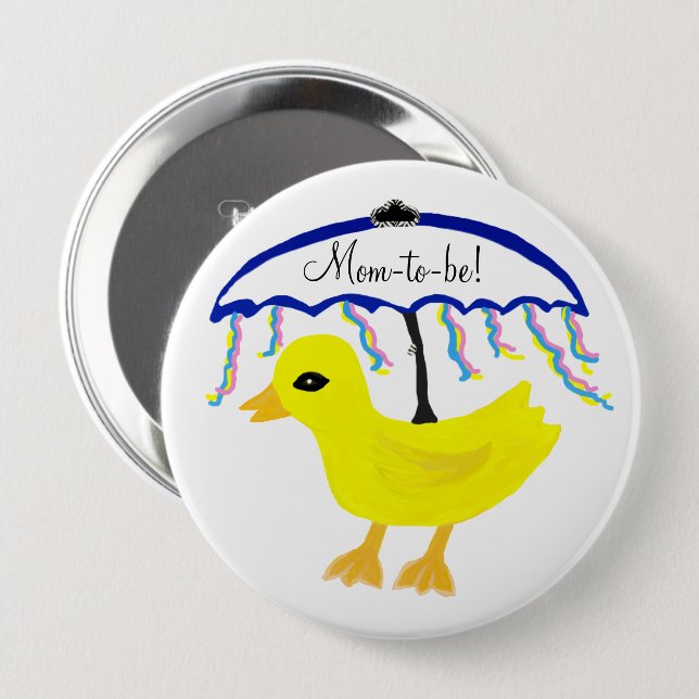 Mum-to-be Yellow Ducky Umbrella Shower Button (Front & Back)