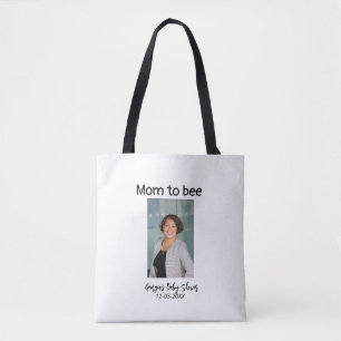 Mum to bee add photo name baby shower date tote bag