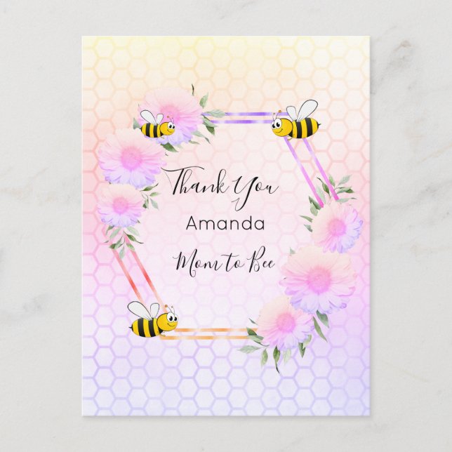 Mum to Bee Baby shower pink floral thank you Postcard (Front)