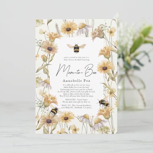 Mum to Bee Chamomile & Daisies Baby Shower by Mail Invitation (Standing Front)