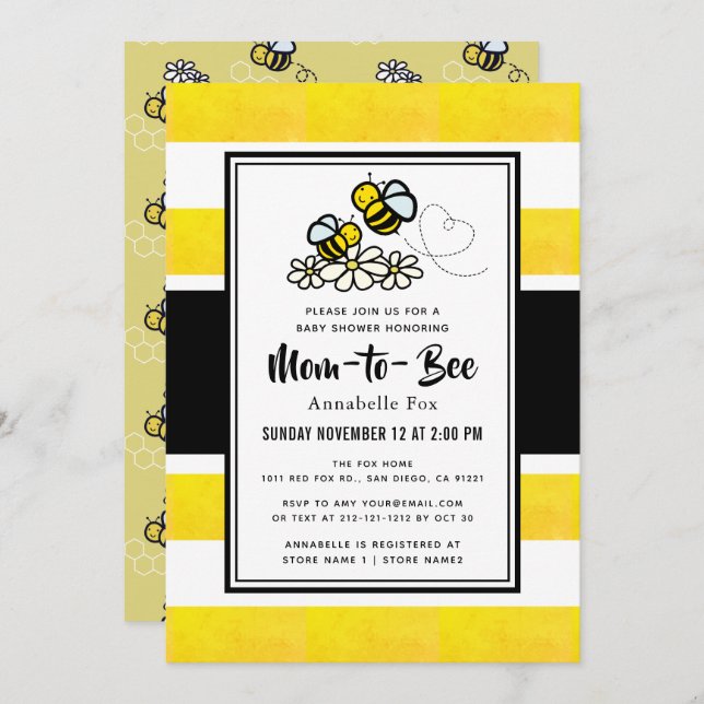 Mum to Bee Cute Yellow Baby Shower Invitation (Front/Back)