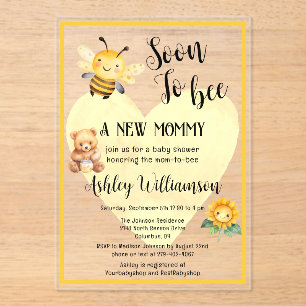 Mum-to-Bee Honey Bear Baby Girl Shower Acrylic  Acrylic Invitations