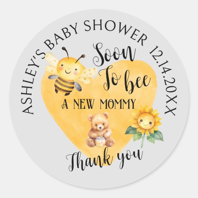 Mum-to-Bee Honey Bear Baby Shower  Classic Round Sticker (Front)