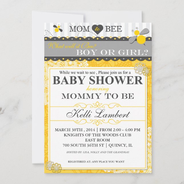 Mum to Bee Whimsical Bee Baby Shower Invitation (Front)