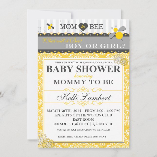 Mum to Bee Whimsical Bee Baby Shower Invitation (Front)