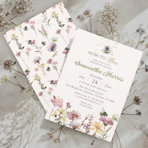 Mum to Bee Wildflower Watercolor Baby Shower Invitation