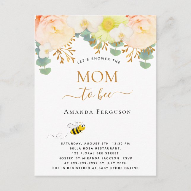 Mum to bee yellow floral cute Baby Shower Postcard (Front)