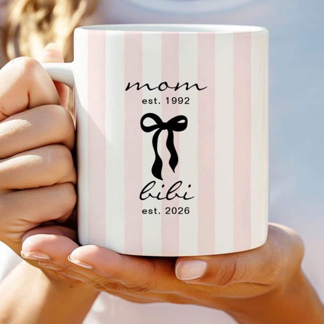 Mum to Bibi Mug Pink Bow Stripes (Creator Uploaded)