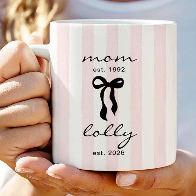 Mum to Lolly Mug Pink Bow Stripes (Creator Uploaded)