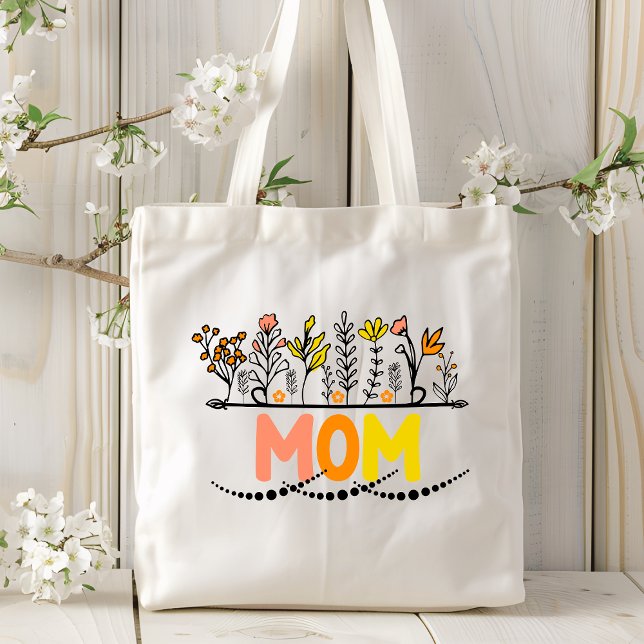 Mum Trendy Modern Floral Botanical Flowers Tote Bag (Creator Uploaded)