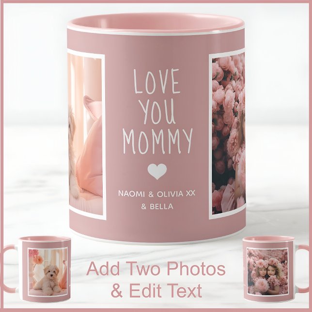 Mum Two Photo Custom Text Dusty Rose C91 Two Tone Mug (Creator Uploaded)