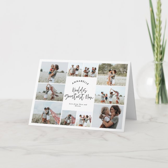 Mum typography elegant modern minimal multi photo thank you card (Front)