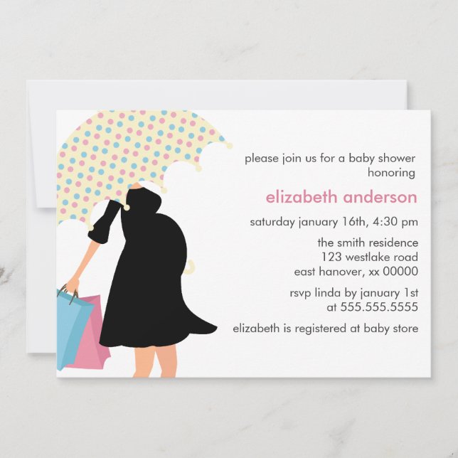 Mum Under Umbrella Baby Shower Invitation (Front)