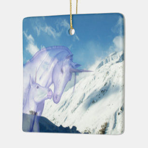 Mum Unicorn and Baby Ceramic Ornament