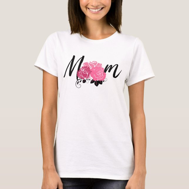 Mum Vintage Style Pink Flowers T-Shirt (Front)