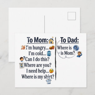 Mum vs Dad Parenting Comparison Postcard