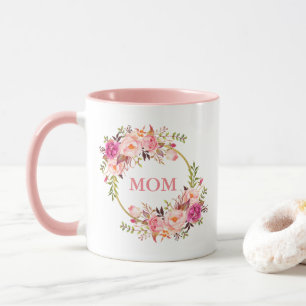 Mum Watercolor Floral Pink Gold Mug