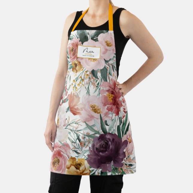 mum watercolor floral script elegant editable apron (Insitu)