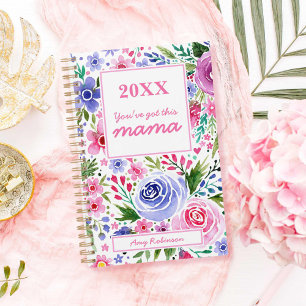 Mum Watercolor Pink and Purple Floral Patttern Planner