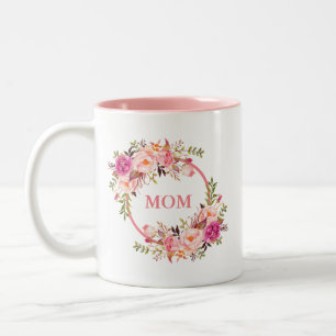Mum Watercolor Pink Floral Two-Tone Coffee Mug