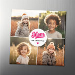 Mum we love you hearts mothers day photo magnet<br><div class="desc">Magnet featuring four custom photos and the text "Mum,  we love you" with a hot pink heart below.</div>
