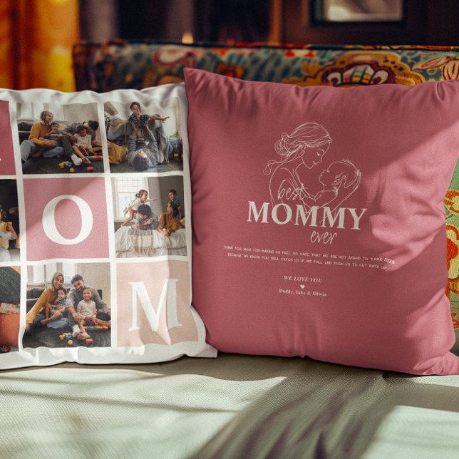 Mum We Love You | Modern 6 Photo Colour Block  Cushion (Creator Uploaded)