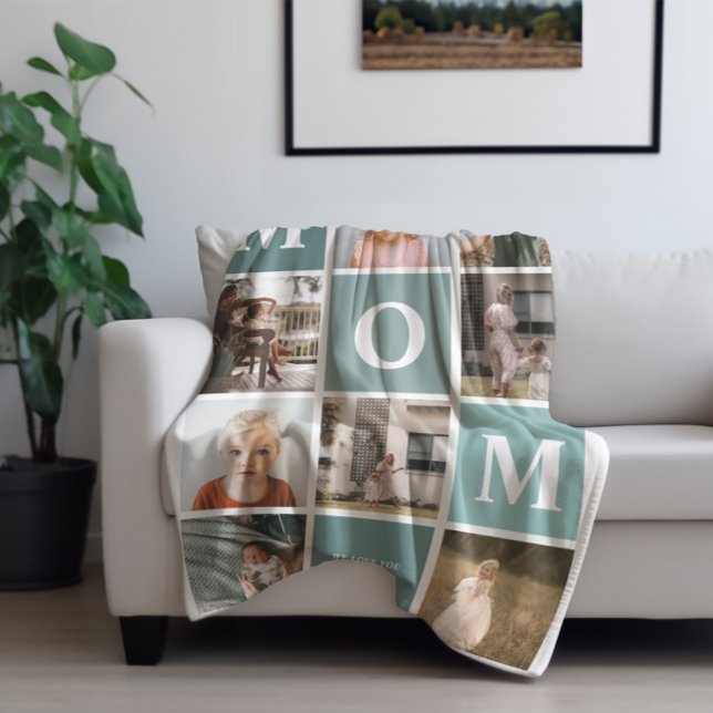 Mum We Love You | Modern 8 Photo Colour Block  Fleece Blanket (Creator Uploaded)