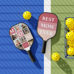 Mum We Love You | Modern 8 Photo Colour Block  Pickleball Paddle<br><div class="desc">Customise this unique pickleball paddle with 8 square photos arranged in a grid collage layout. Featuring "Mum" going diagonal on ombre pink squares and additional square on the bottom for a custom message. Keep "we love you" as is or change to your custom endearment. All colours can be changed. Whether...</div>