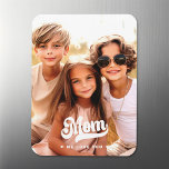 Mum we love you photo heartswhite text mothers day magnet<br><div class="desc">Flexible magnet featuring your custom photo and the text "Mum,  we love you" and little white hearts.</div>