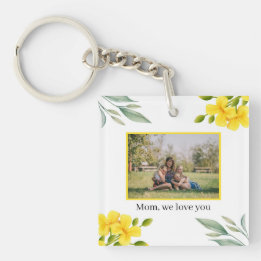 Mum We Love You Yellow Floral Photo Key Ring