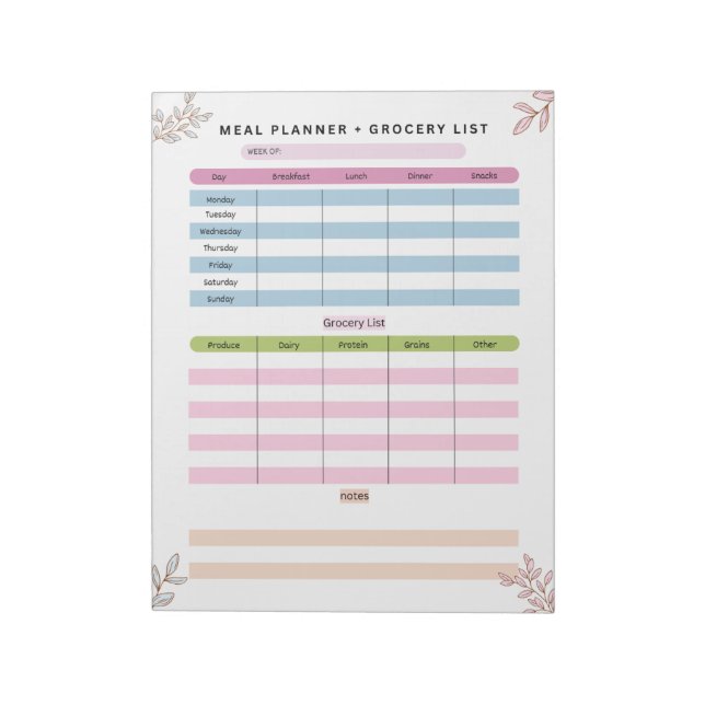 Mum Weekly Meal Planner & Grocery List Notepad (Rotated)