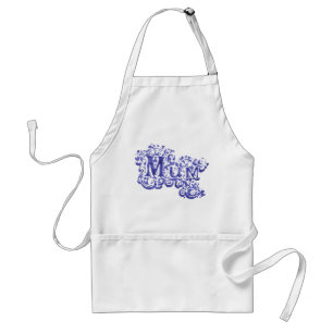 "Mum" white and blue graphic cooks apron
