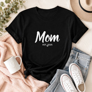 Mum White Script Established Date Custom Text T-Shirt