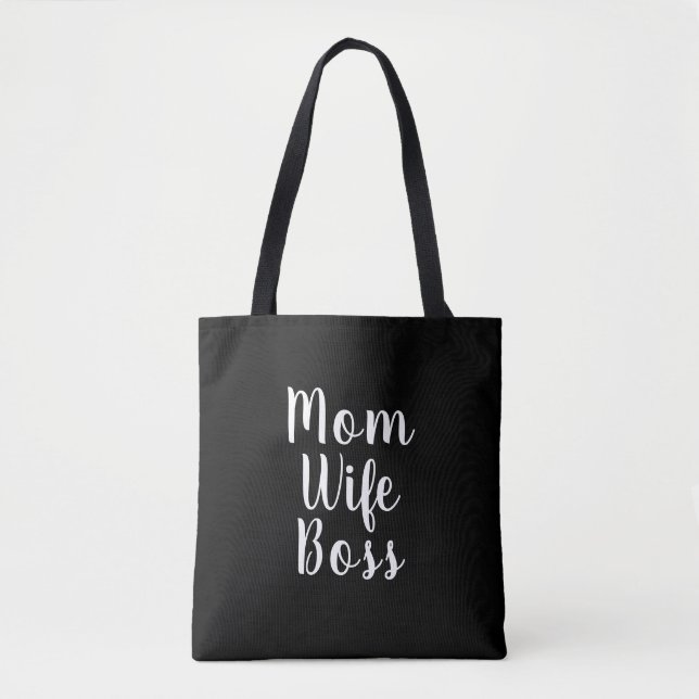 Mum wife boss black custom script cute modern  tote bag (Front)