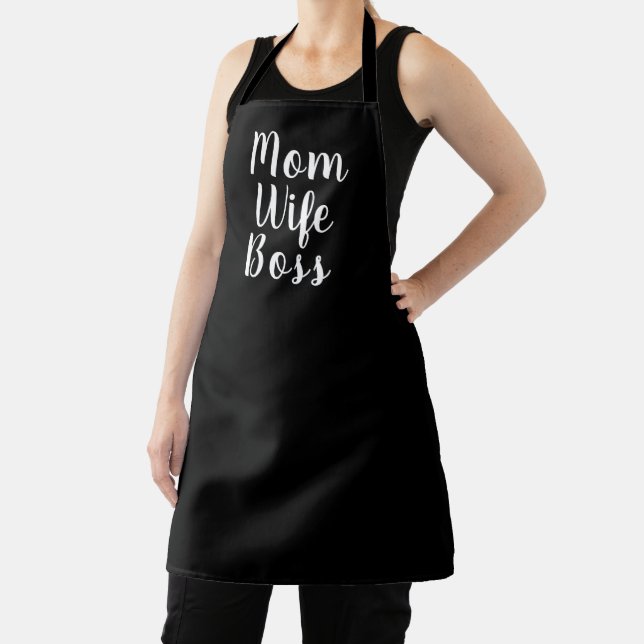 Mum wife boss black white custom script cute apron (Insitu)