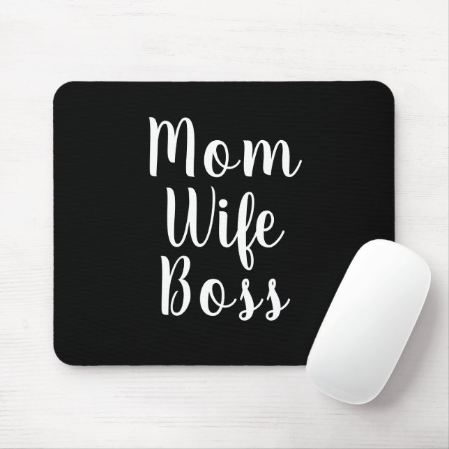 Mum Wife Boss black white custom script cute Mouse Mat (With Mouse)