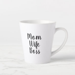 Mum wife boss black white custom script text cute latte mug