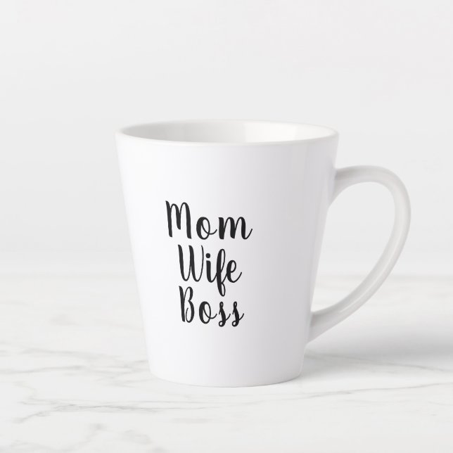 Mum wife boss black white custom script text cute latte mug (Right)
