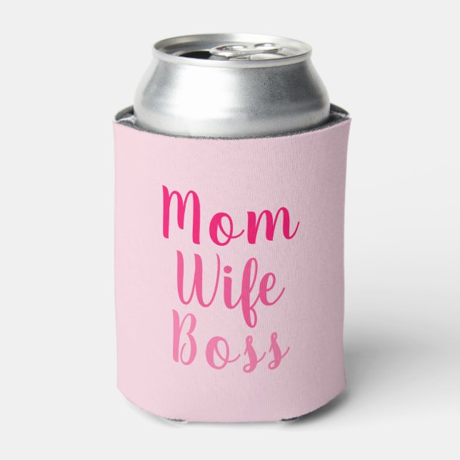 Mum wife boss gradient pink custom script cute can cooler (Can Front)
