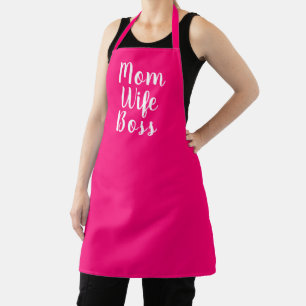 Mum wife boss hot pink custom script stylish apron